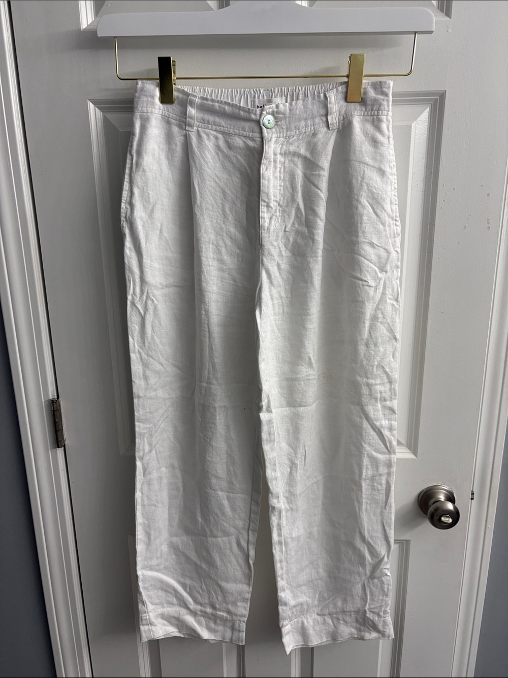 Bella Dahl White Elastic-Waist Linen Pants